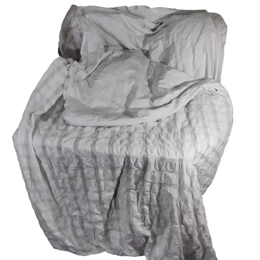 CHARTER CLUB! WHITE & TAN SHABBY CHIC SUBTLE PLAID PUCKERED DUVET COVER! SZ TWIN